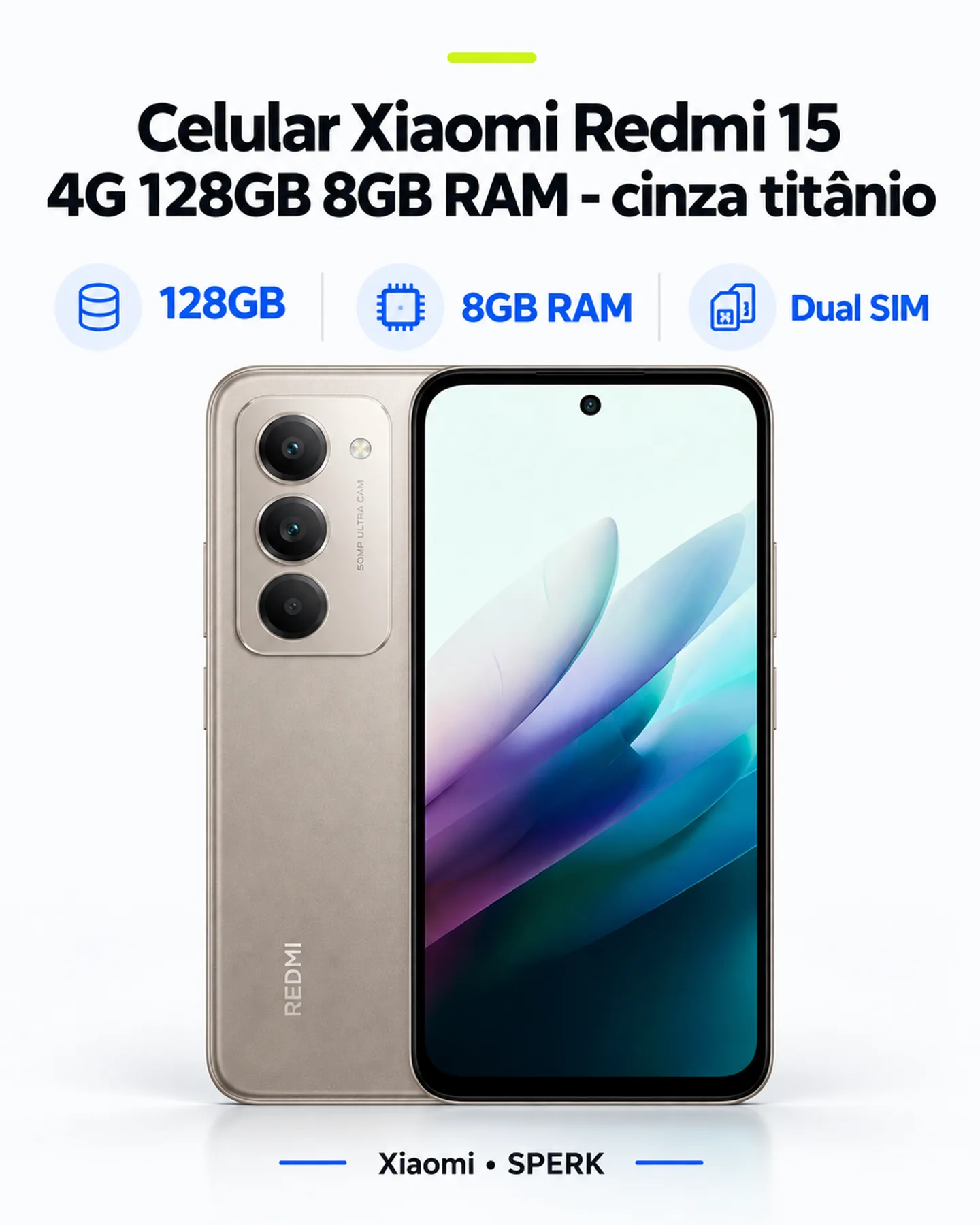 Celular Xiaomi Redmi 15 4G 128GB 8GB RAM - cinza titânio — painel 1