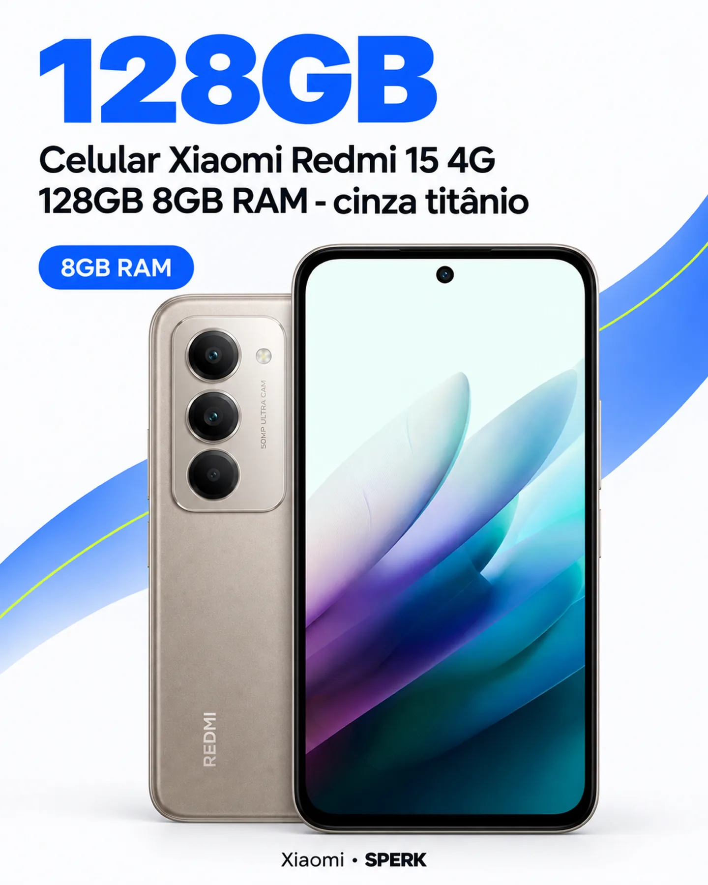 Celular Xiaomi Redmi 15 4G 128GB 8GB RAM - cinza titânio — painel 2