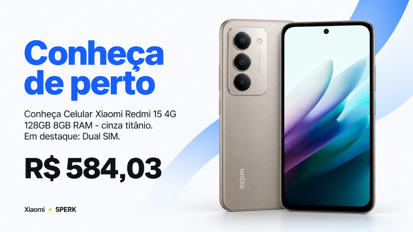 Celular Xiaomi Redmi 15 4G 128GB 8GB RAM - cinza titânio — heroi descricao