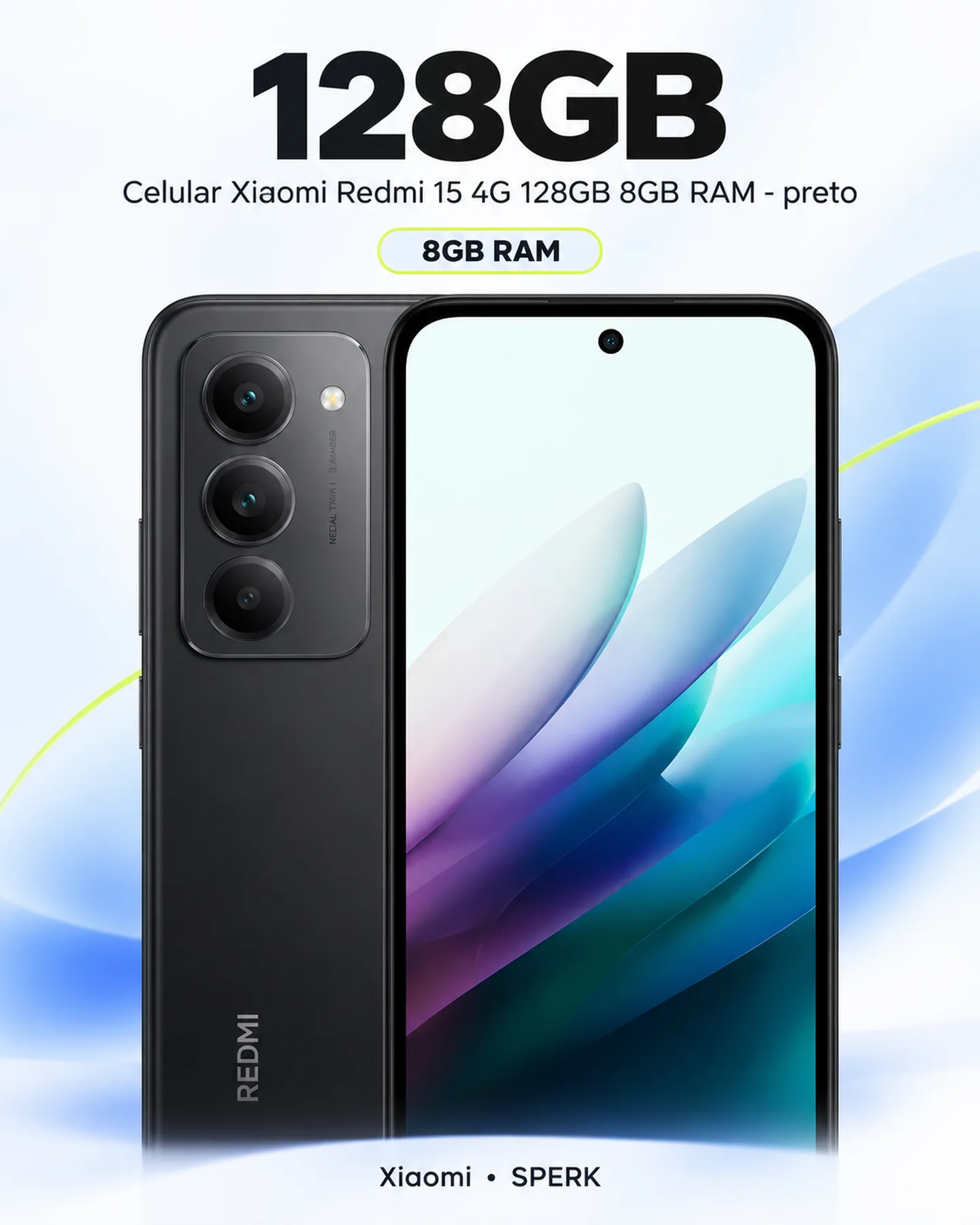 Celular Xiaomi Redmi 15 4G 128GB 8GB RAM - preto — painel 2