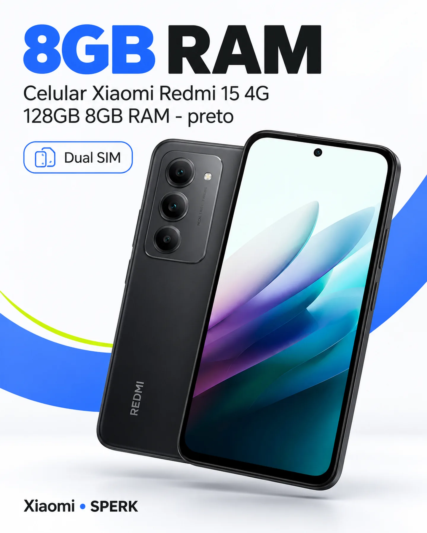 Celular Xiaomi Redmi 15 4G 128GB 8GB RAM - preto — painel 3