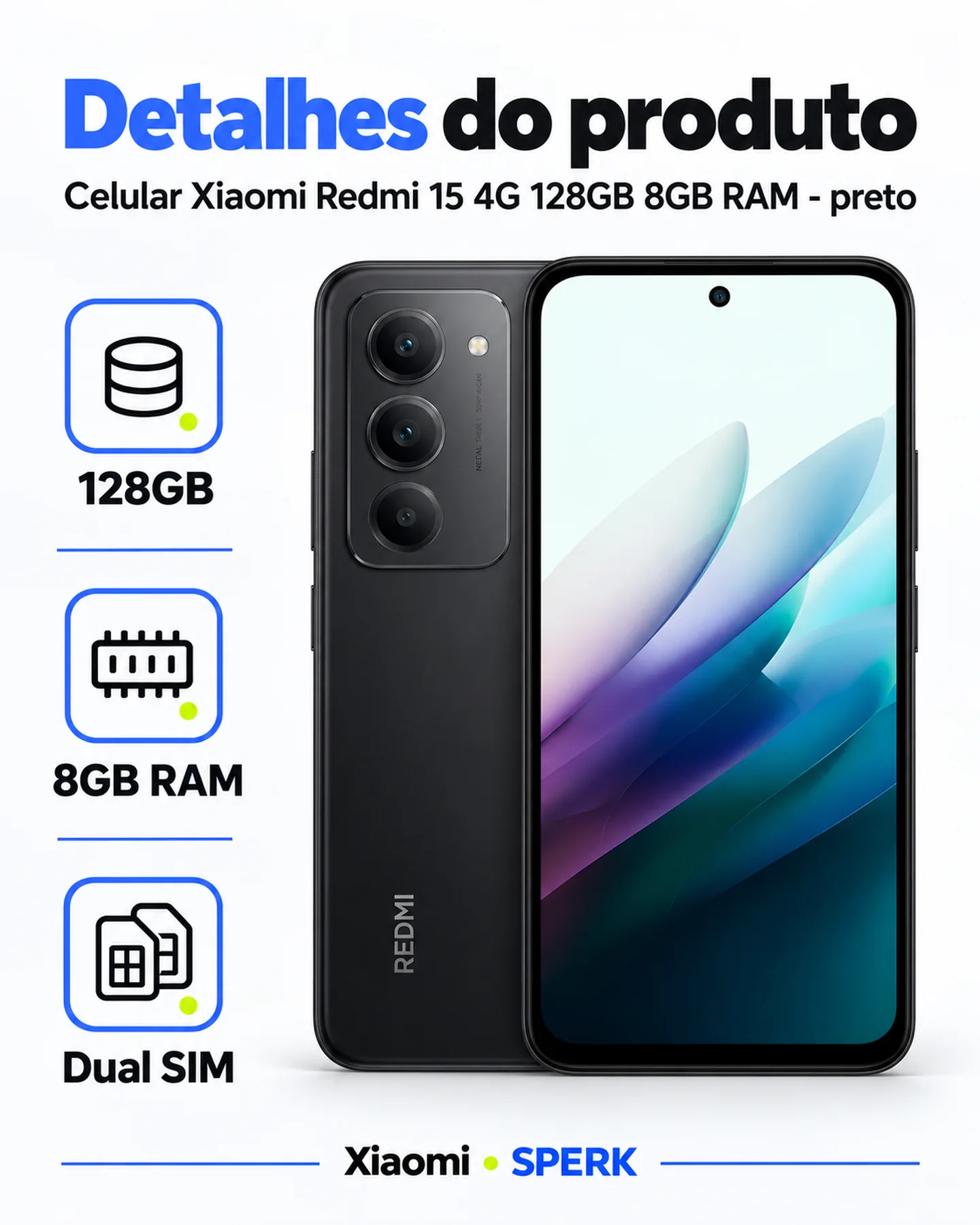 Celular Xiaomi Redmi 15 4G 128GB 8GB RAM - preto — painel 4