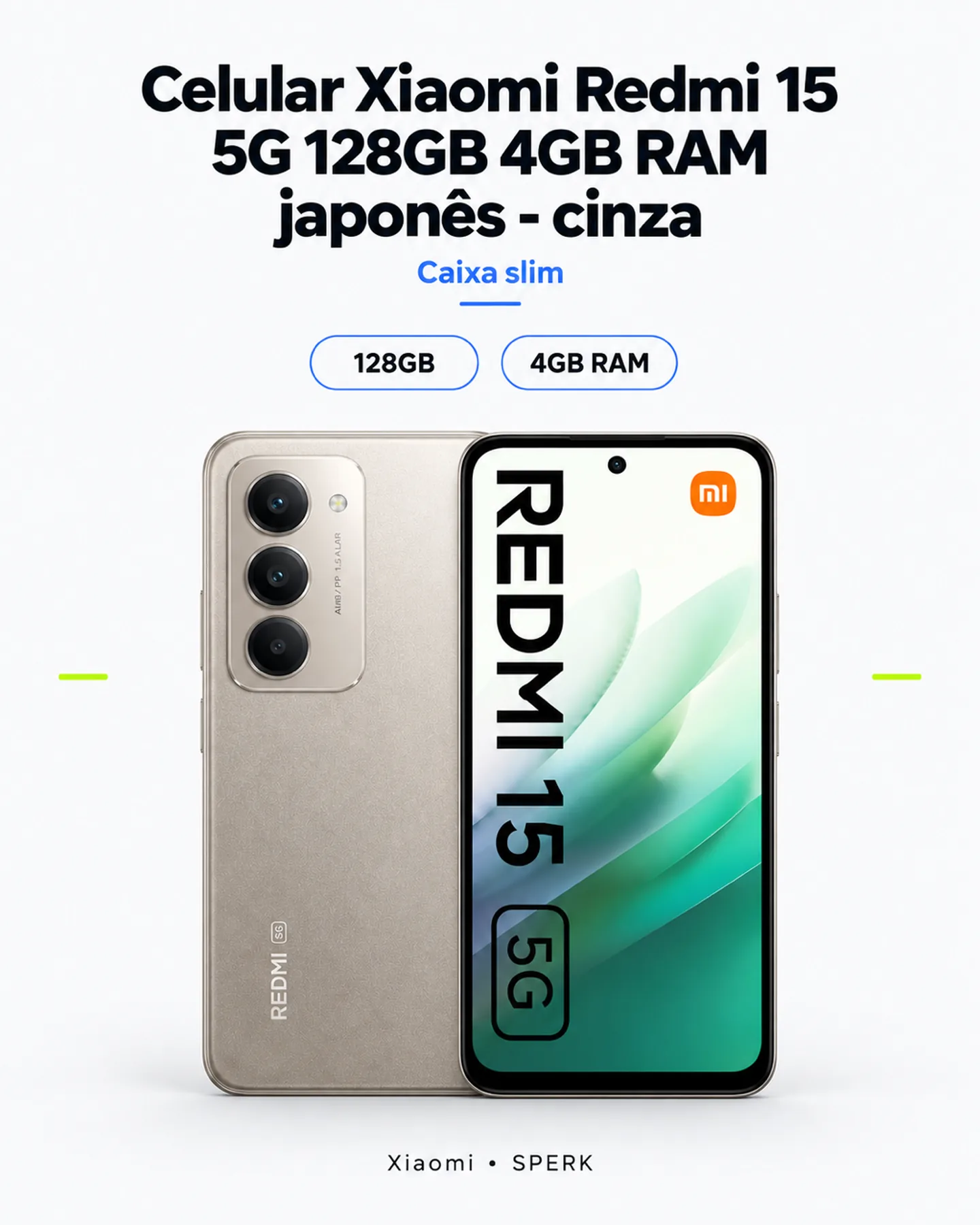 Celular Xiaomi Redmi 15 5G 128GB 4GB RAM japonês - cinza — painel 1