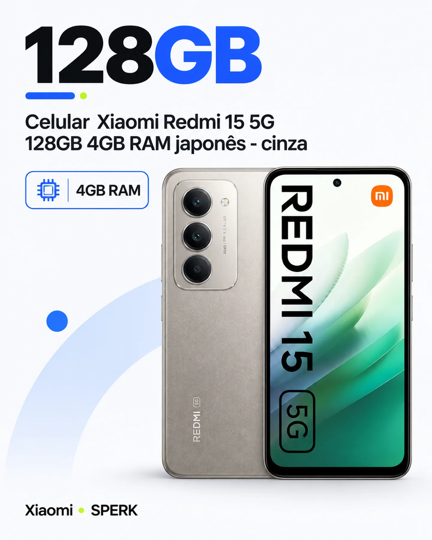 Celular Xiaomi Redmi 15 5G 128GB 4GB RAM japonês - cinza — painel 3