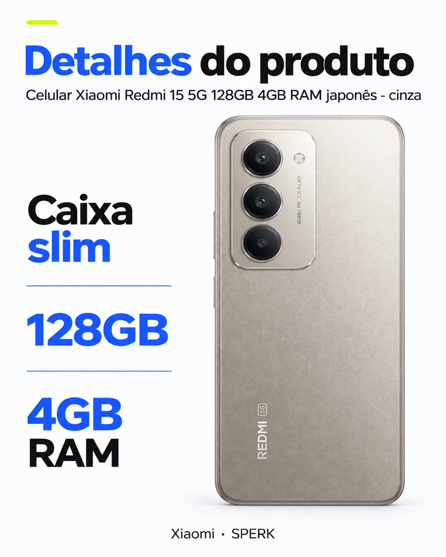 Celular Xiaomi Redmi 15 5G 128GB 4GB RAM japonês - cinza — painel 4