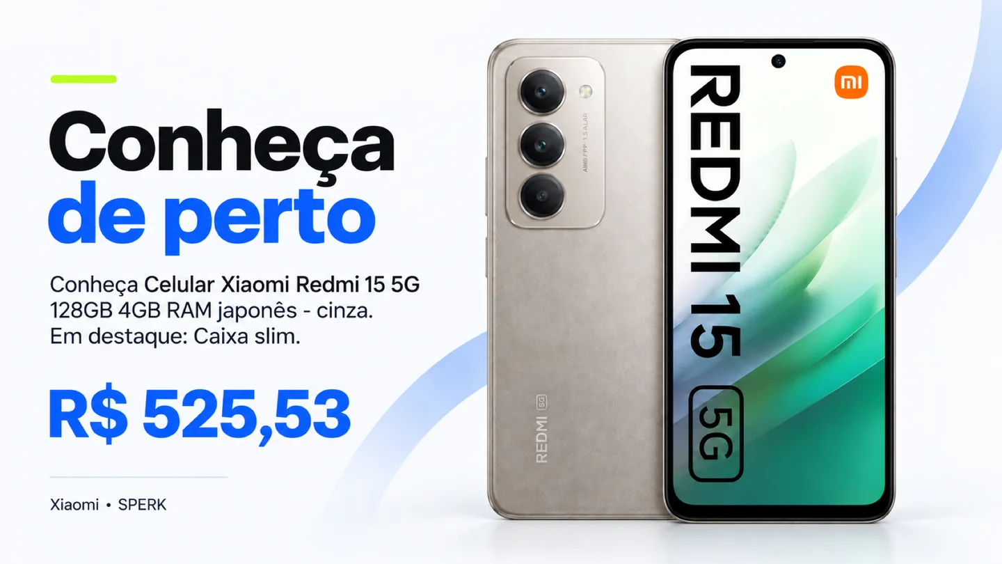 Celular Xiaomi Redmi 15 5G 128GB 4GB RAM japonês - cinza — heroi descricao