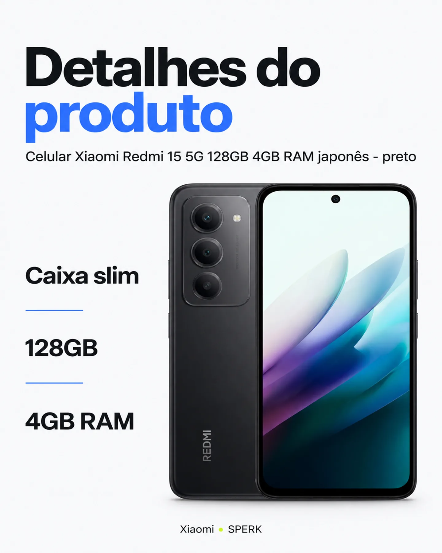 Celular Xiaomi Redmi 15 5G 128GB 4GB RAM japonês - preto — painel 4