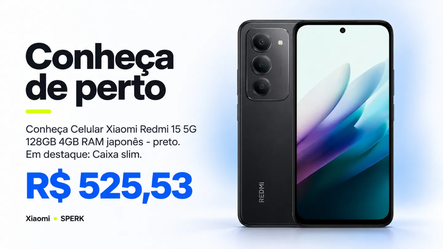 Celular Xiaomi Redmi 15 5G 128GB 4GB RAM japonês - preto — heroi descricao