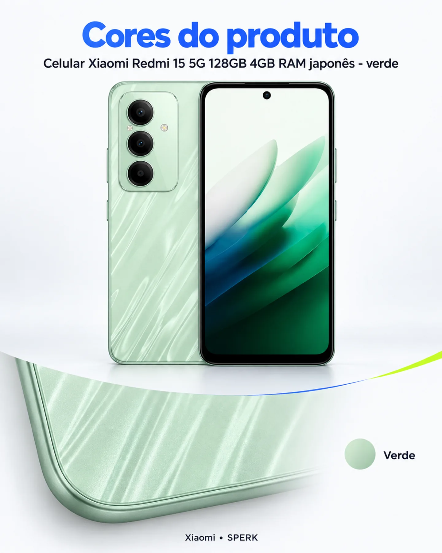 Celular Xiaomi Redmi 15 5G 128GB 4GB RAM japonês - verde — painel 5