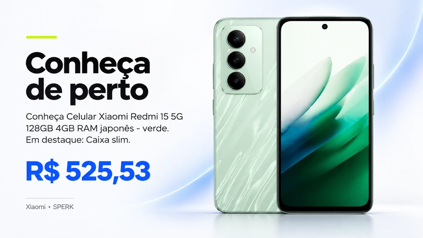 Celular Xiaomi Redmi 15 5G 128GB 4GB RAM japonês - verde — heroi descricao