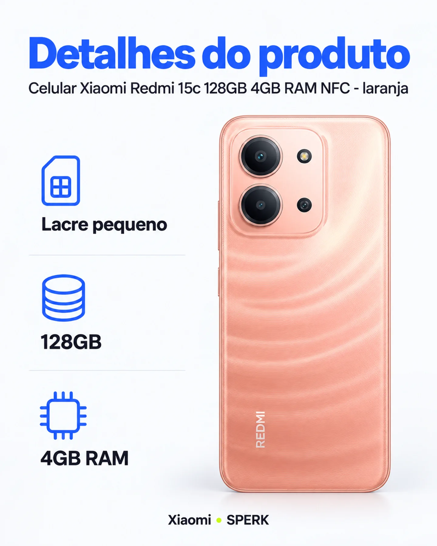 Celular Xiaomi Redmi 15c 128GB 4GB RAM NFC - laranja — painel 4