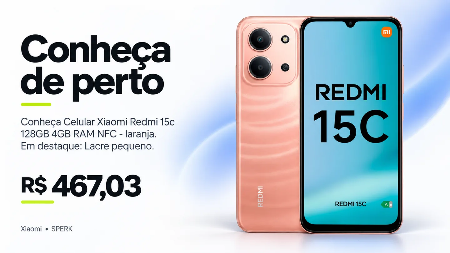 Celular Xiaomi Redmi 15c 128GB 4GB RAM NFC - laranja — heroi descricao