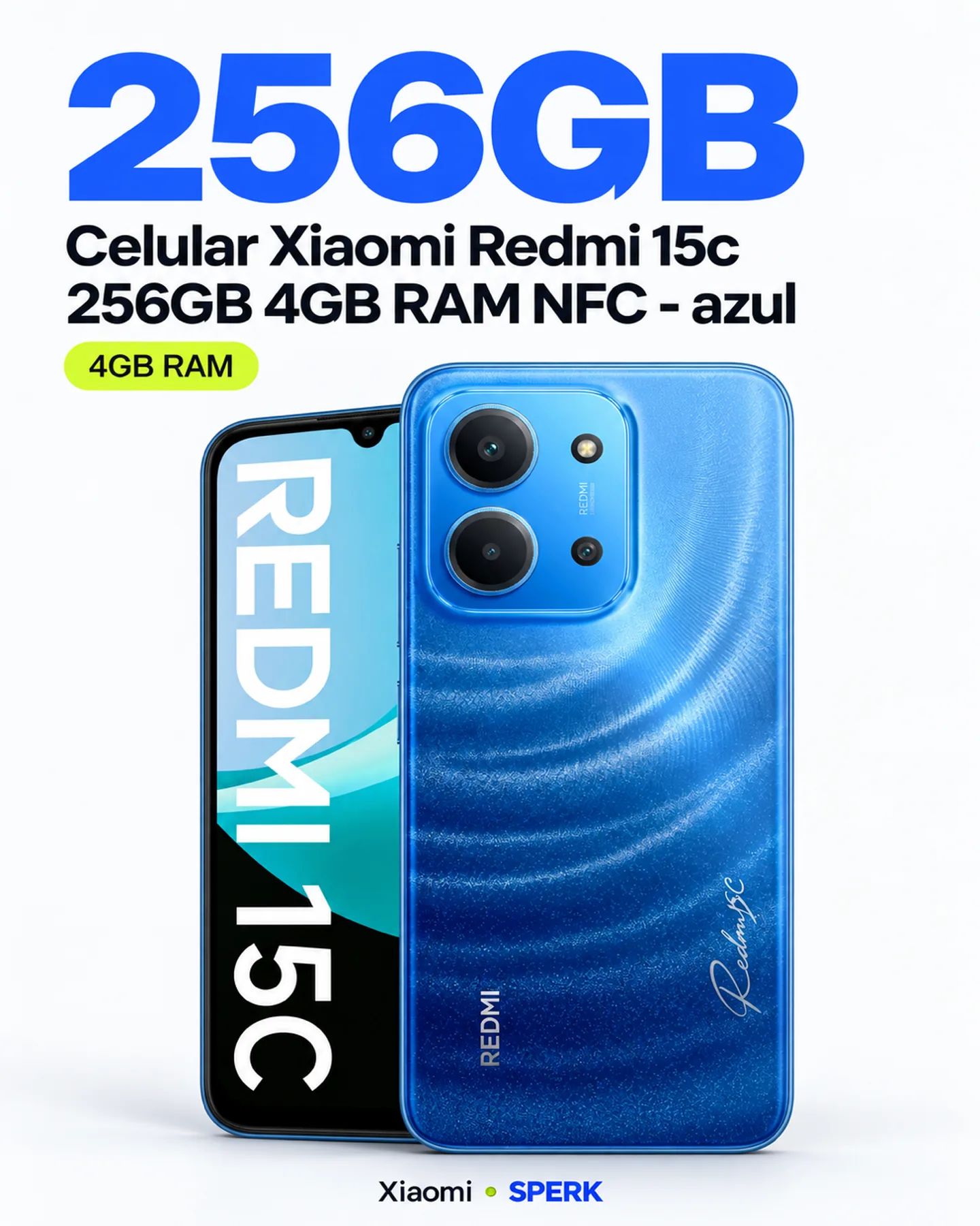Celular Xiaomi Redmi 15c 256GB 4GB RAM NFC - azul — painel 2