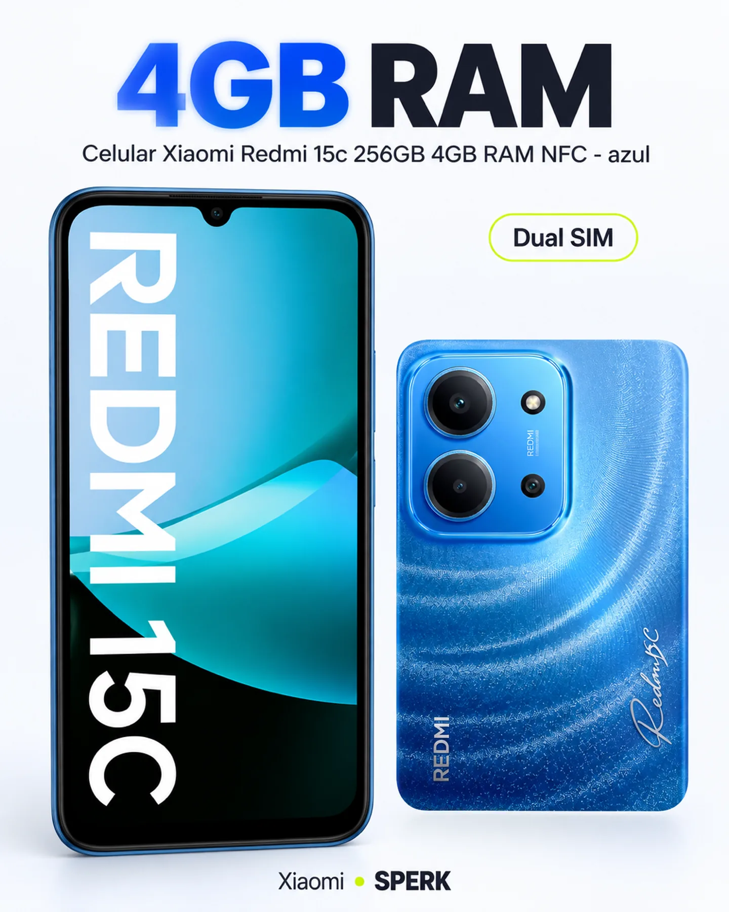 Celular Xiaomi Redmi 15c 256GB 4GB RAM NFC - azul — painel 3