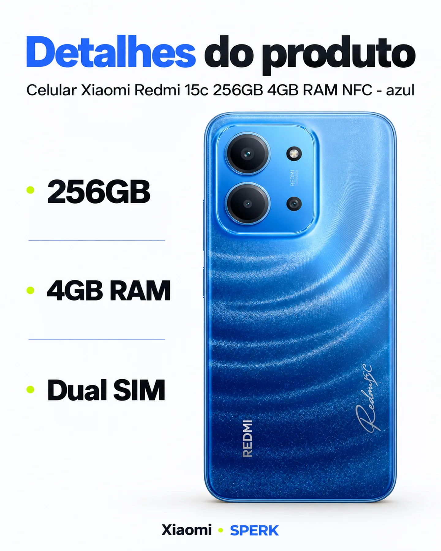 Celular Xiaomi Redmi 15c 256GB 4GB RAM NFC - azul — painel 4
