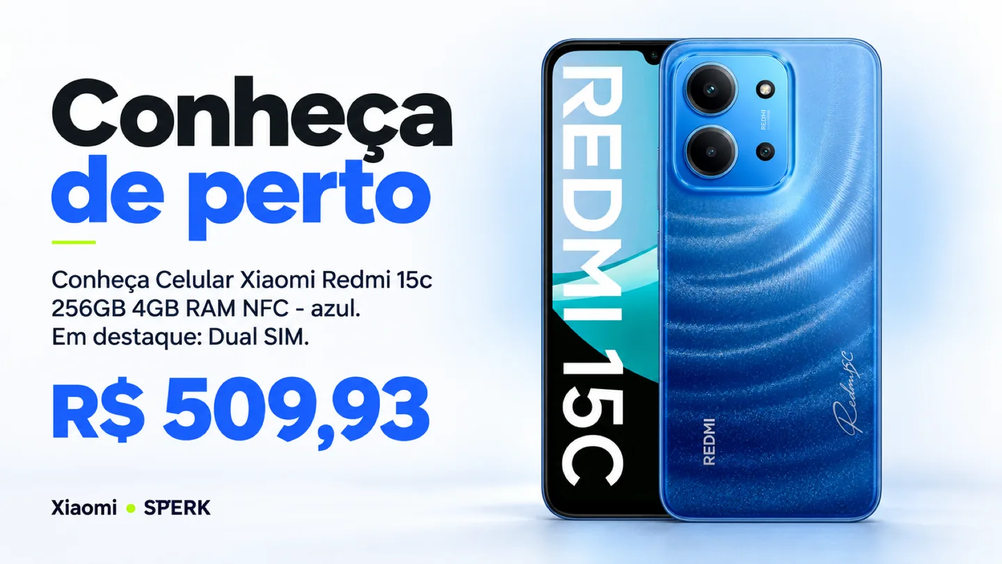 Celular Xiaomi Redmi 15c 256GB 4GB RAM NFC - azul — heroi descricao