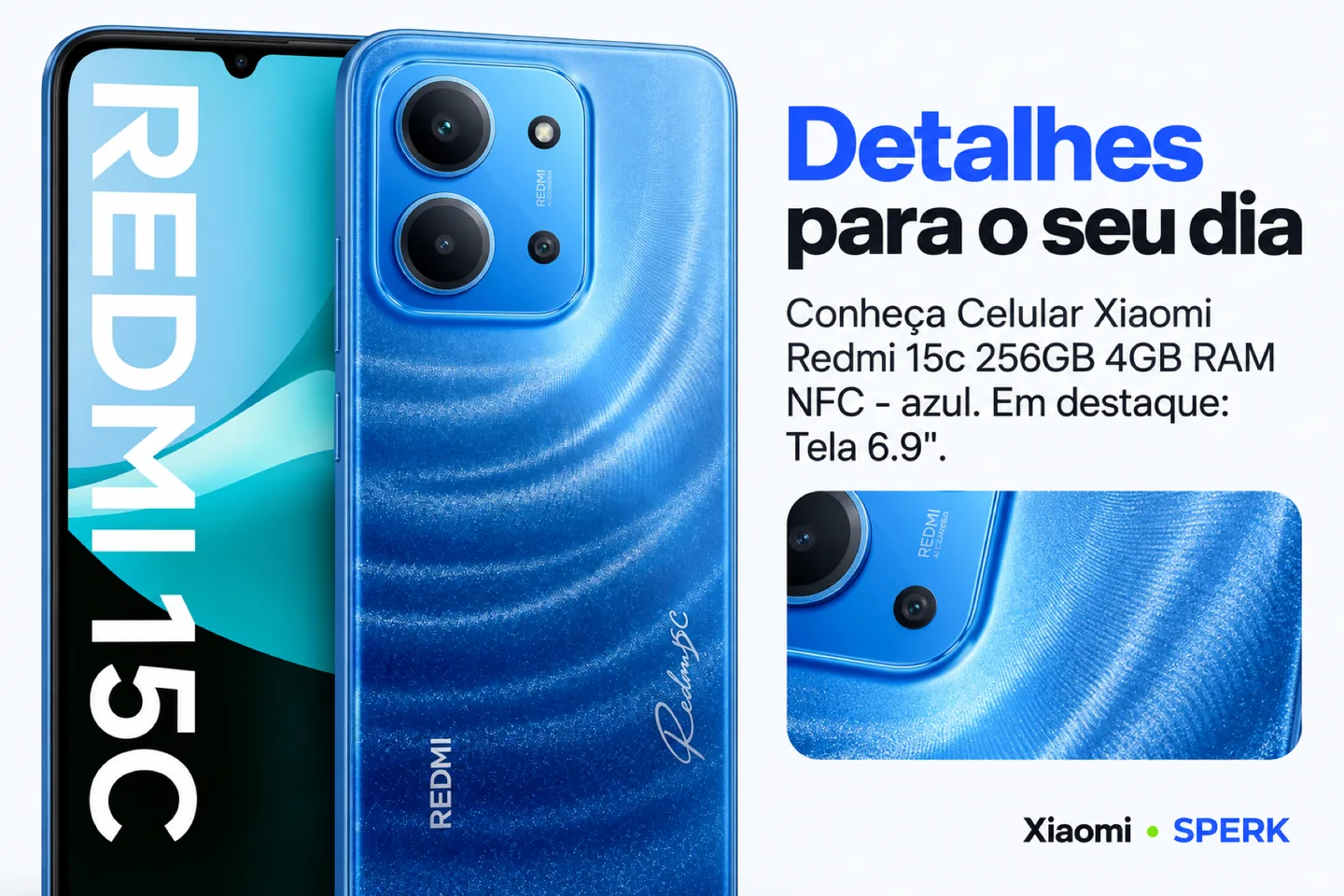 Celular Xiaomi Redmi 15c 256GB 4GB RAM NFC - azul — diferencial uso