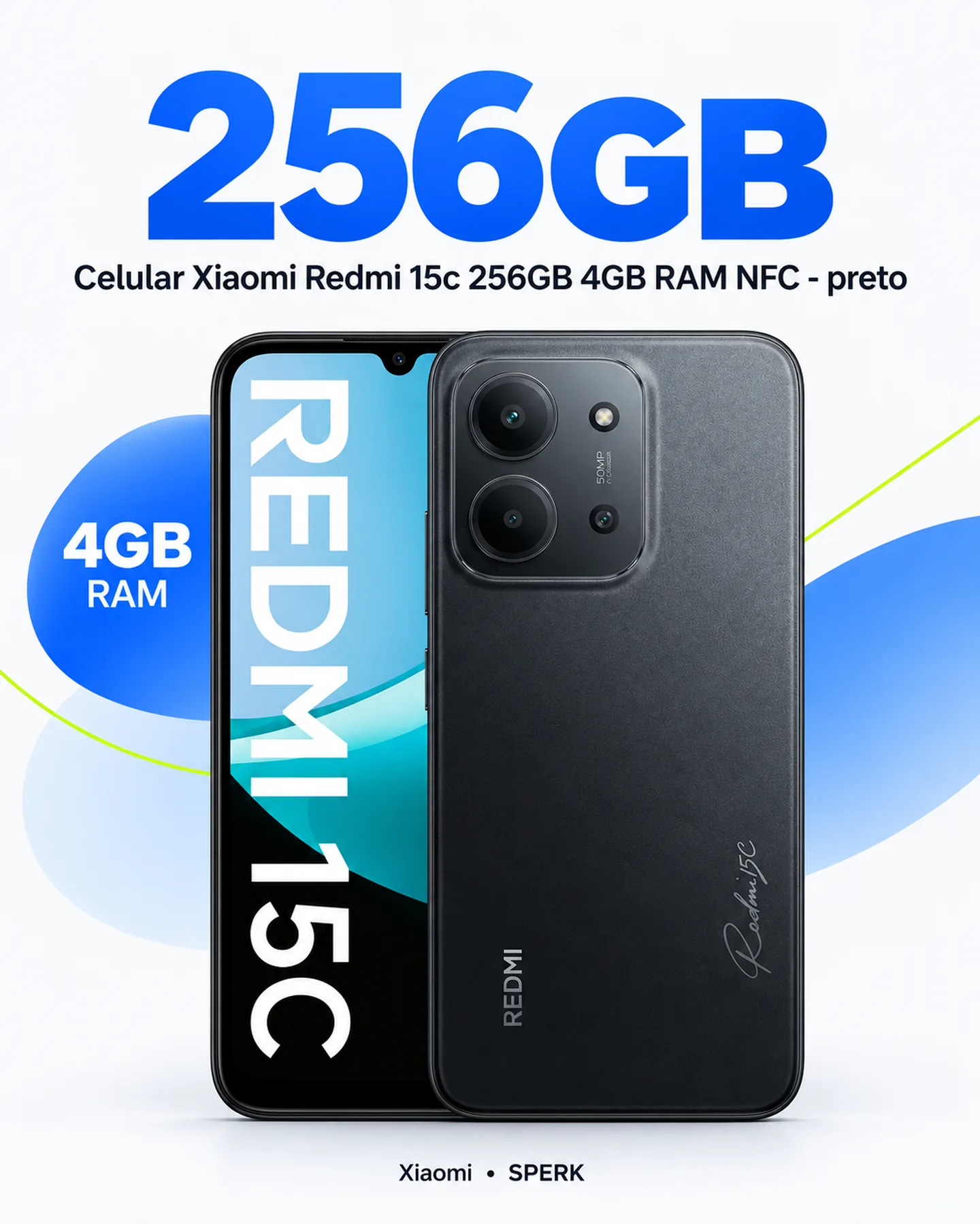 Celular Xiaomi Redmi 15c 256GB 4GB RAM NFC - preto — painel 2