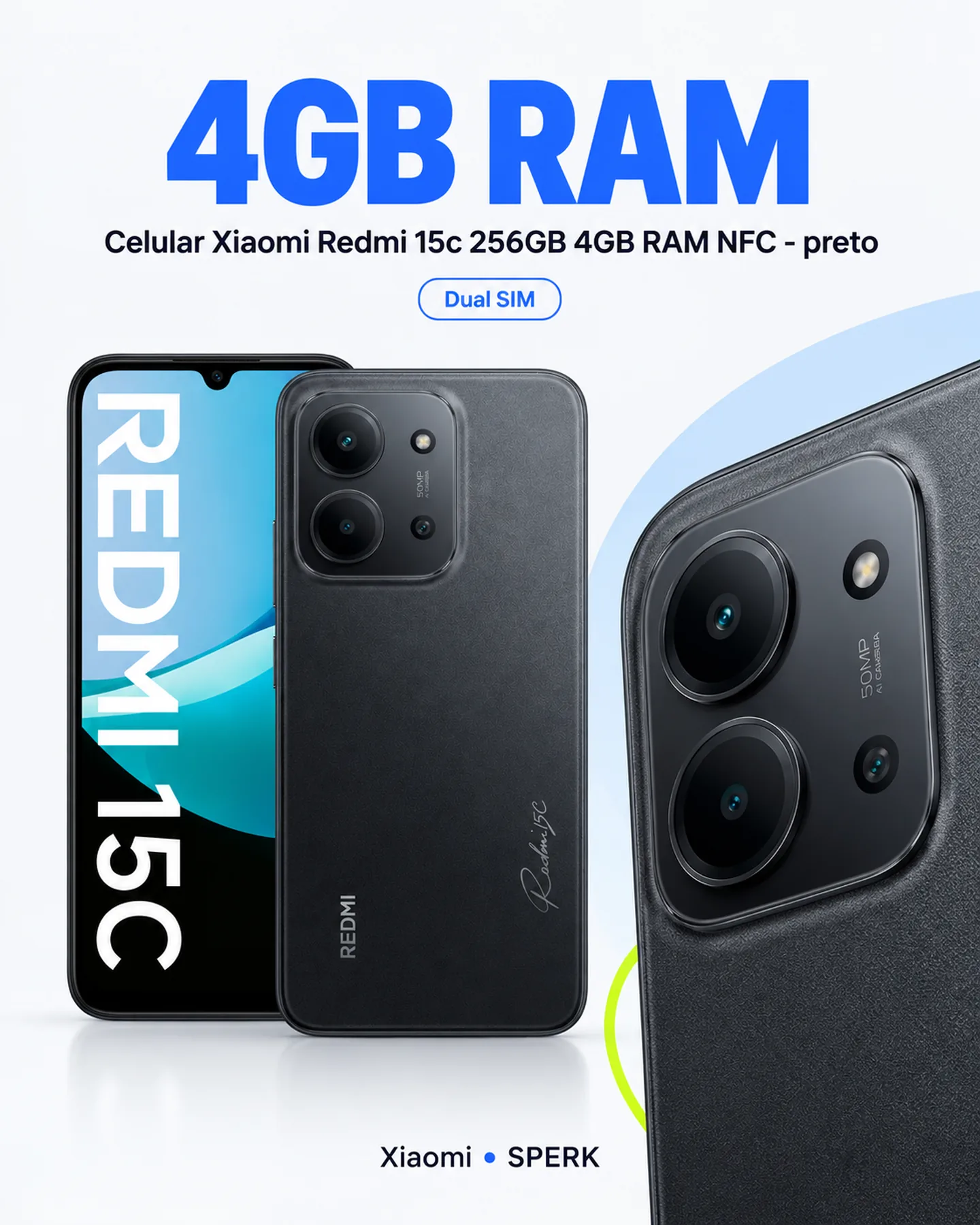 Celular Xiaomi Redmi 15c 256GB 4GB RAM NFC - preto — painel 3