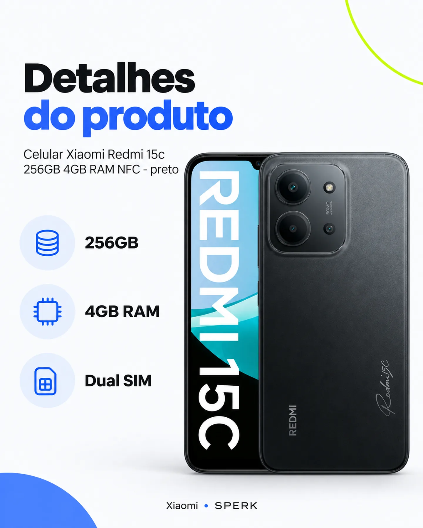 Celular Xiaomi Redmi 15c 256GB 4GB RAM NFC - preto — painel 4