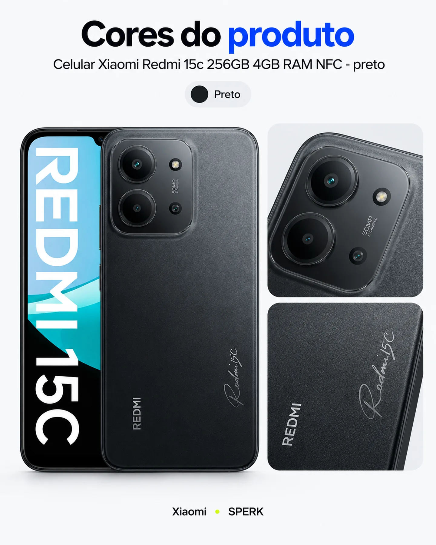 Celular Xiaomi Redmi 15c 256GB 4GB RAM NFC - preto — painel 5
