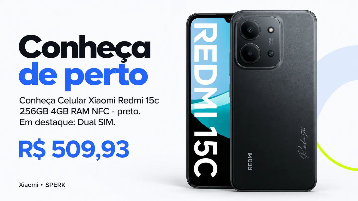 Celular Xiaomi Redmi 15c 256GB 4GB RAM NFC - preto — heroi descricao