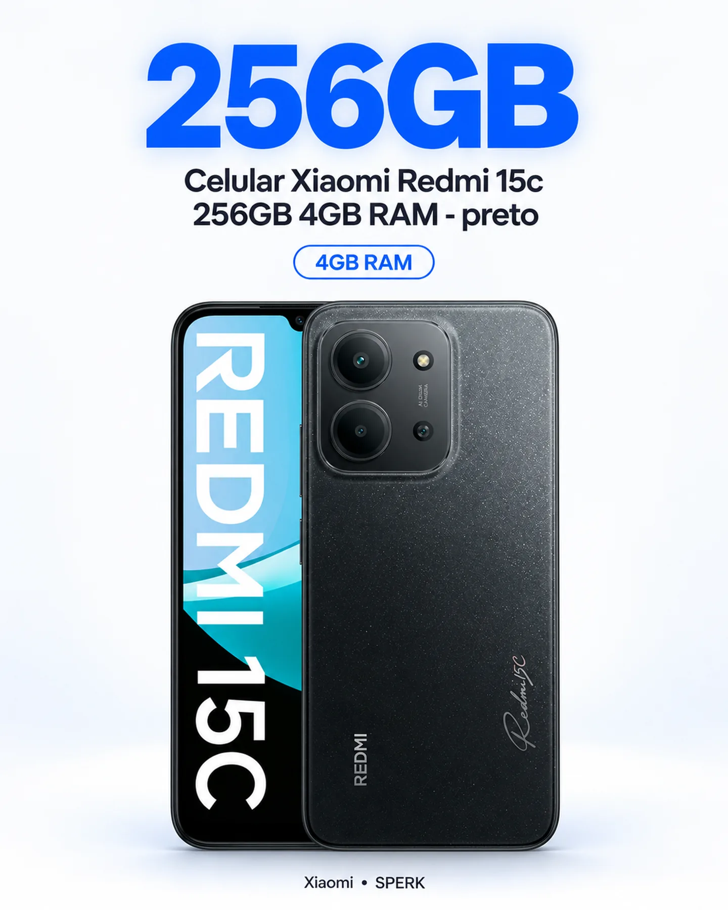 Celular Xiaomi Redmi 15c 256GB 4GB RAM - preto — painel 2