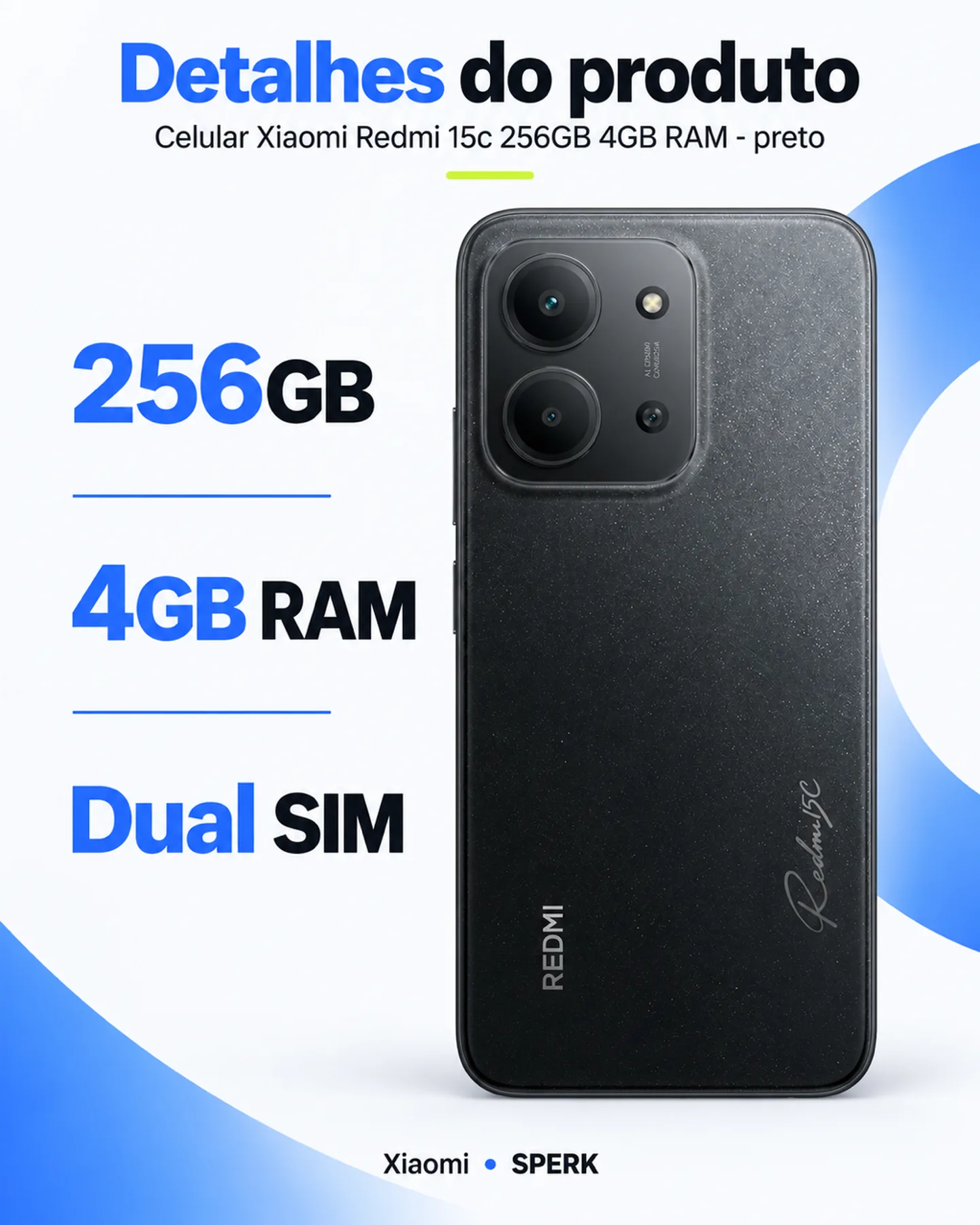 Celular Xiaomi Redmi 15c 256GB 4GB RAM - preto — painel 4