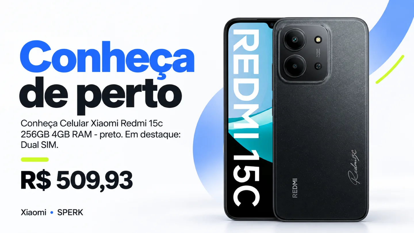 Celular Xiaomi Redmi 15c 256GB 4GB RAM - preto — heroi descricao
