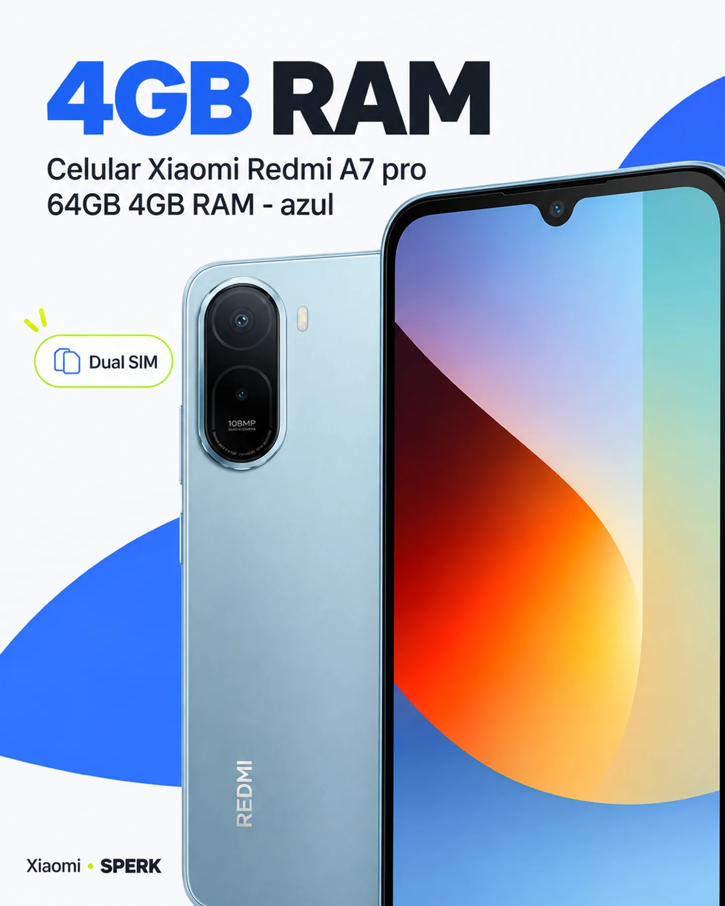 Celular Xiaomi Redmi A7 pro 64GB 4GB RAM - azul — painel 3