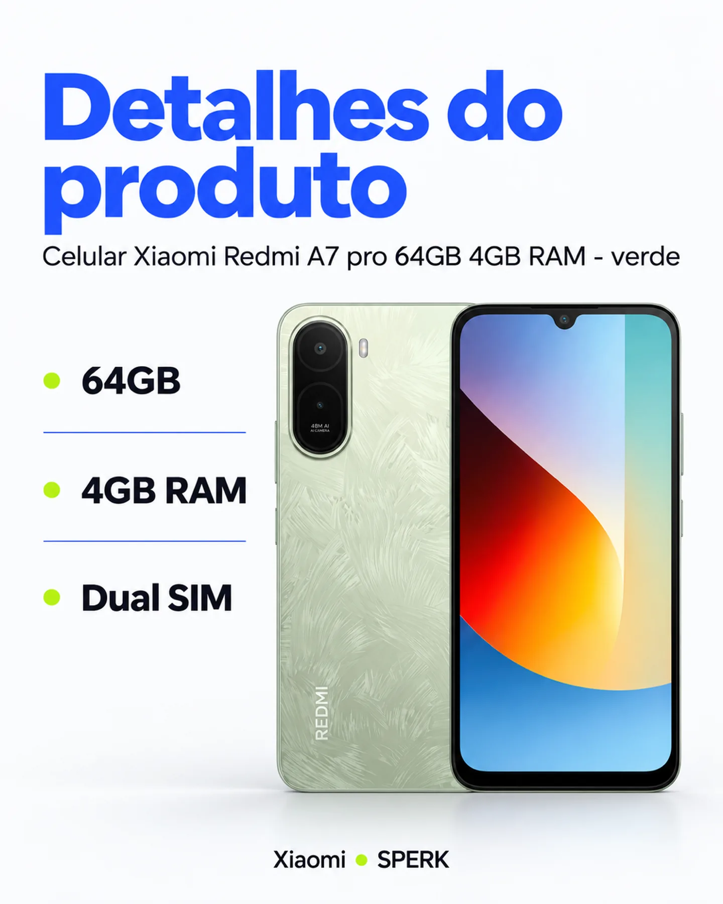 Celular Xiaomi Redmi A7 pro 64GB 4GB RAM - verde — painel 4