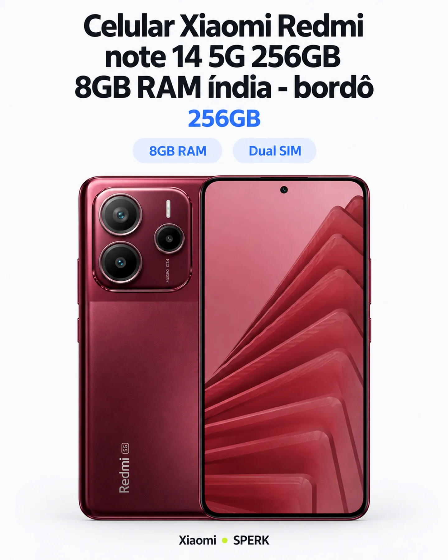 Celular Xiaomi Redmi note 14 5G 256GB 8GB RAM índia - bordô — painel 1