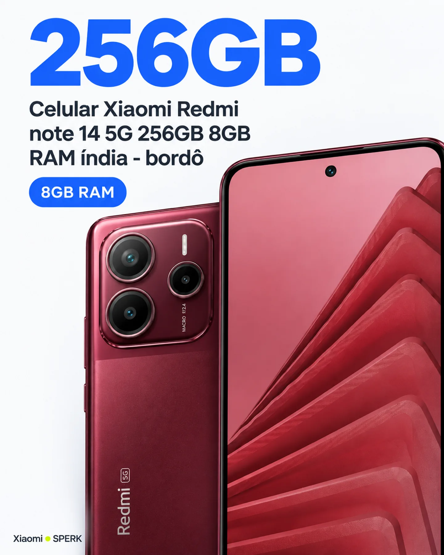 Celular Xiaomi Redmi note 14 5G 256GB 8GB RAM índia - bordô — painel 2