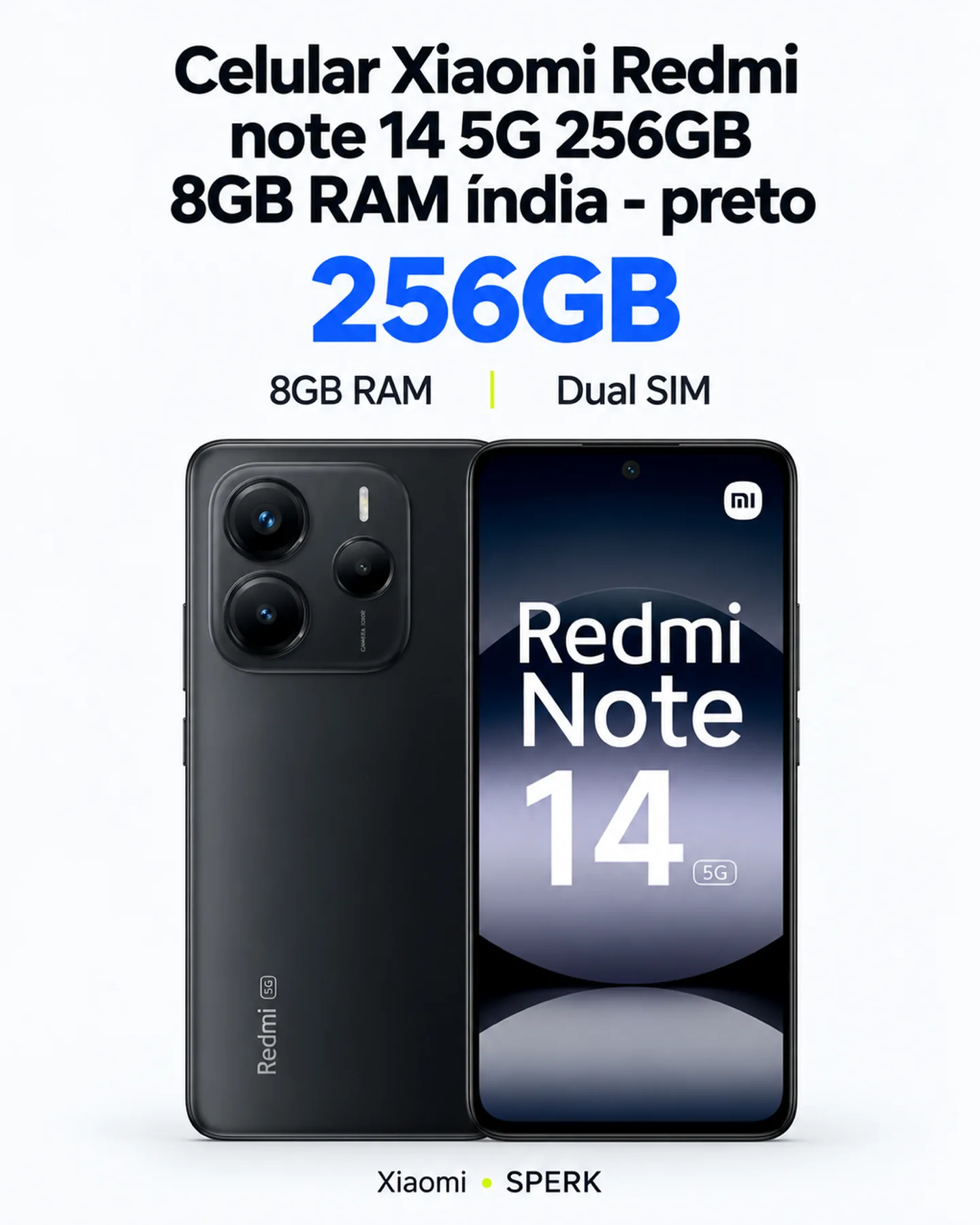Celular Xiaomi Redmi note 14 5G 256GB 8GB RAM índia - preto — painel 1