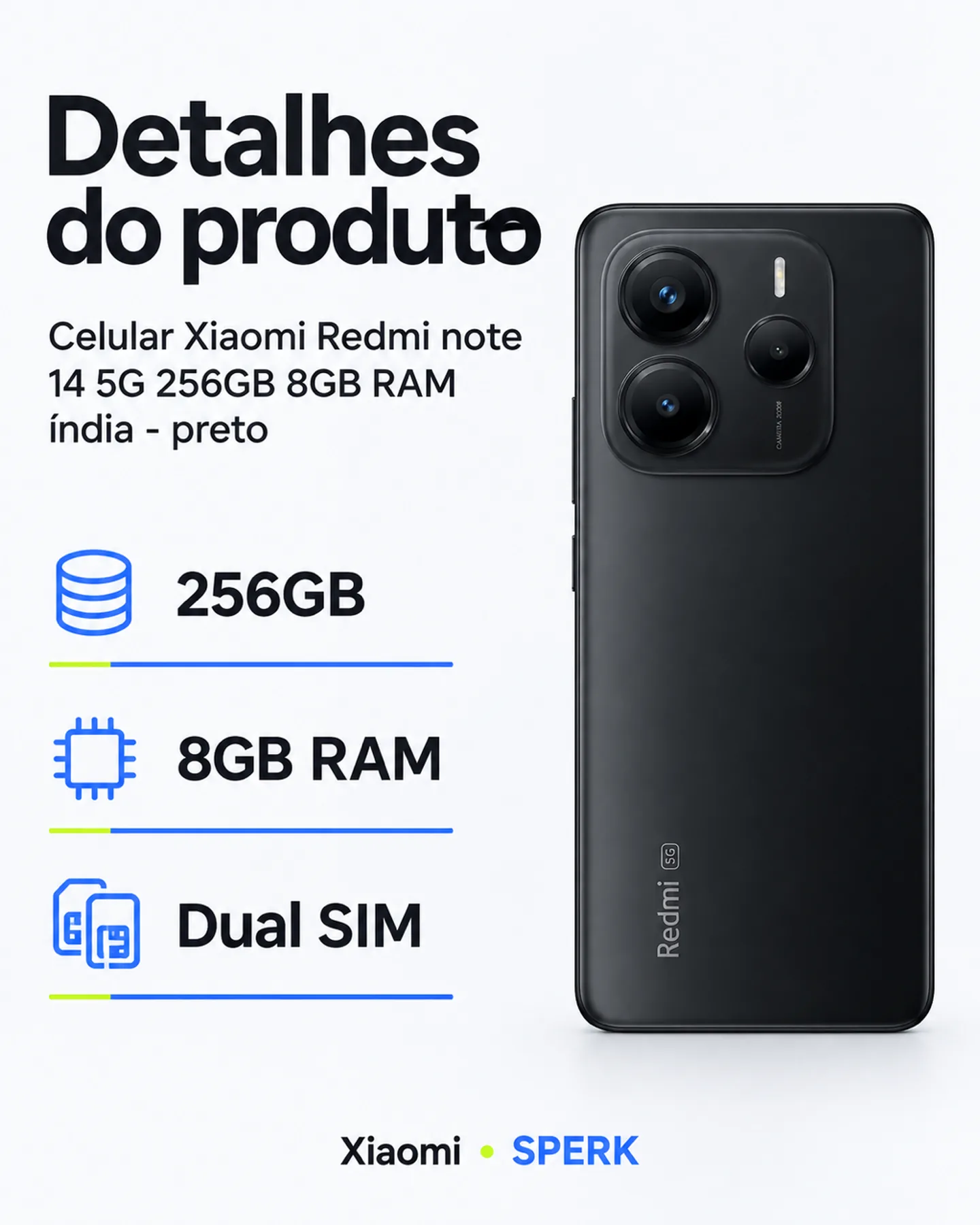 Celular Xiaomi Redmi note 14 5G 256GB 8GB RAM índia - preto — painel 4