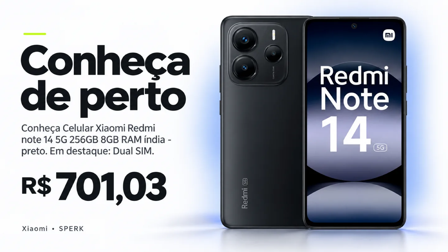 Celular Xiaomi Redmi note 14 5G 256GB 8GB RAM índia - preto — heroi descricao