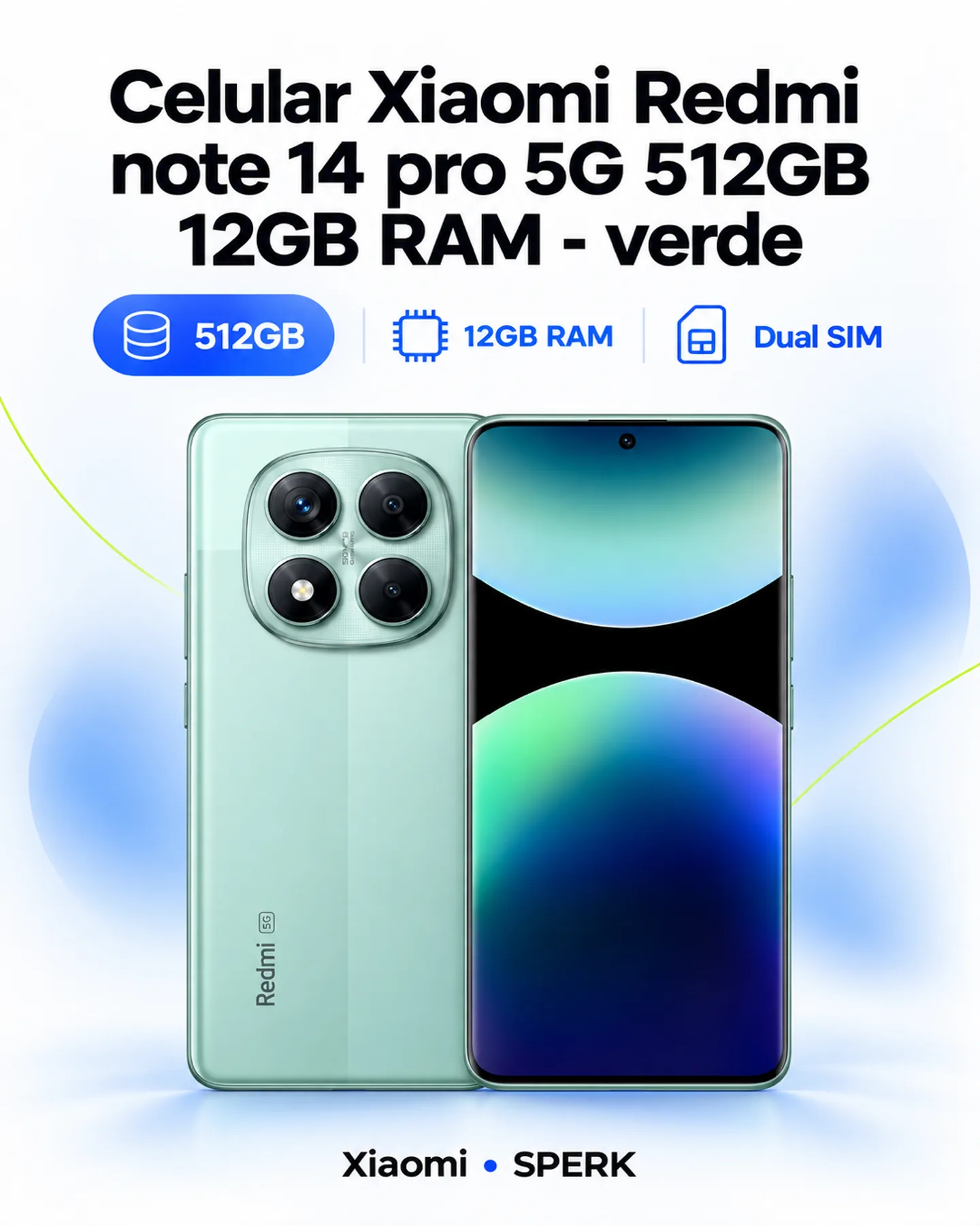 Celular Xiaomi Redmi note 14 pro 5G 512GB 12GB RAM - verde — painel 1