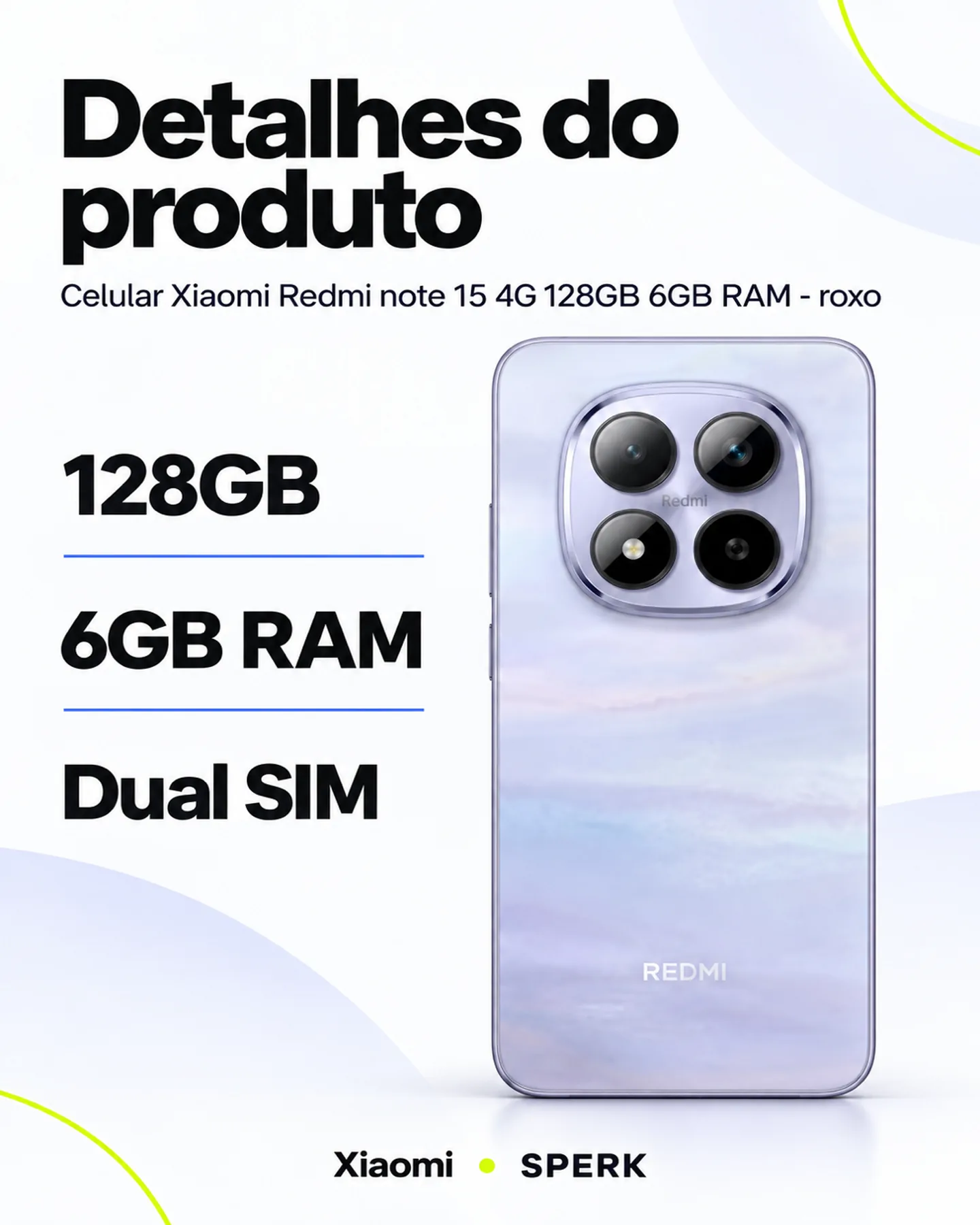 Celular Xiaomi Redmi note 15 4G 128GB 6GB RAM - roxo — painel 4