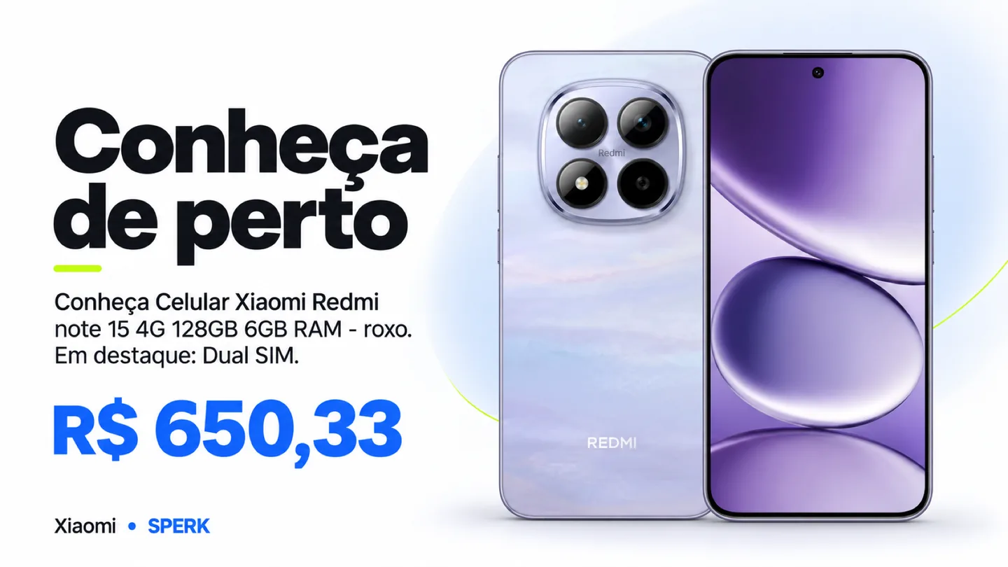 Celular Xiaomi Redmi note 15 4G 128GB 6GB RAM - roxo — heroi descricao