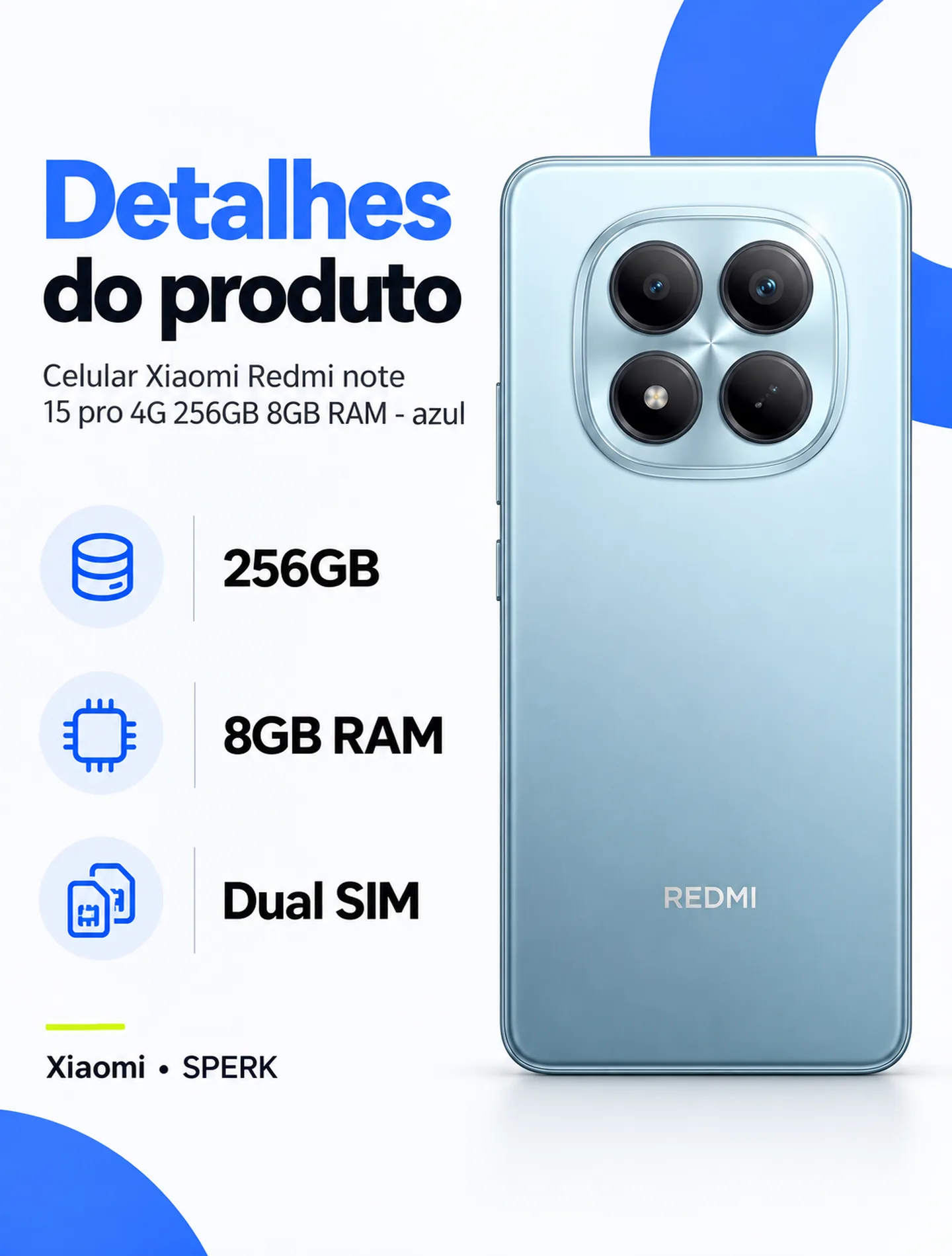 Celular Xiaomi Redmi note 15 pro 4G 256GB 8GB RAM - azul — painel 4