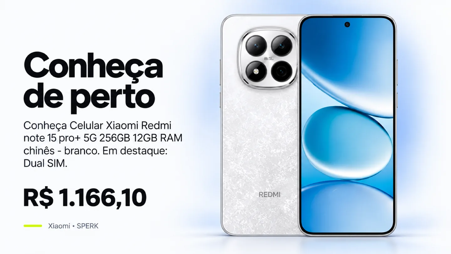 Celular Xiaomi Redmi note 15 pro+ 5G 256GB 12GB RAM chinês - branco — heroi descricao