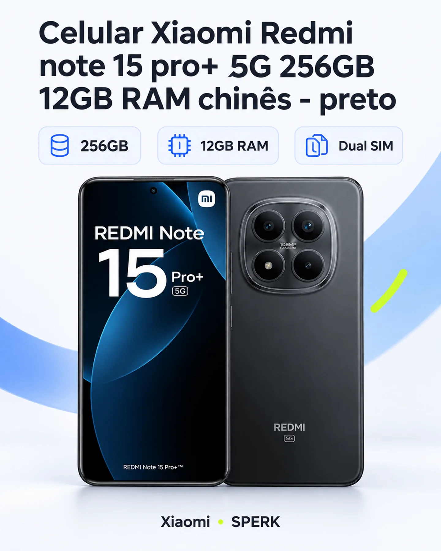 Celular Xiaomi Redmi note 15 pro+ 5G 256GB 12GB RAM chinês - preto — painel 1