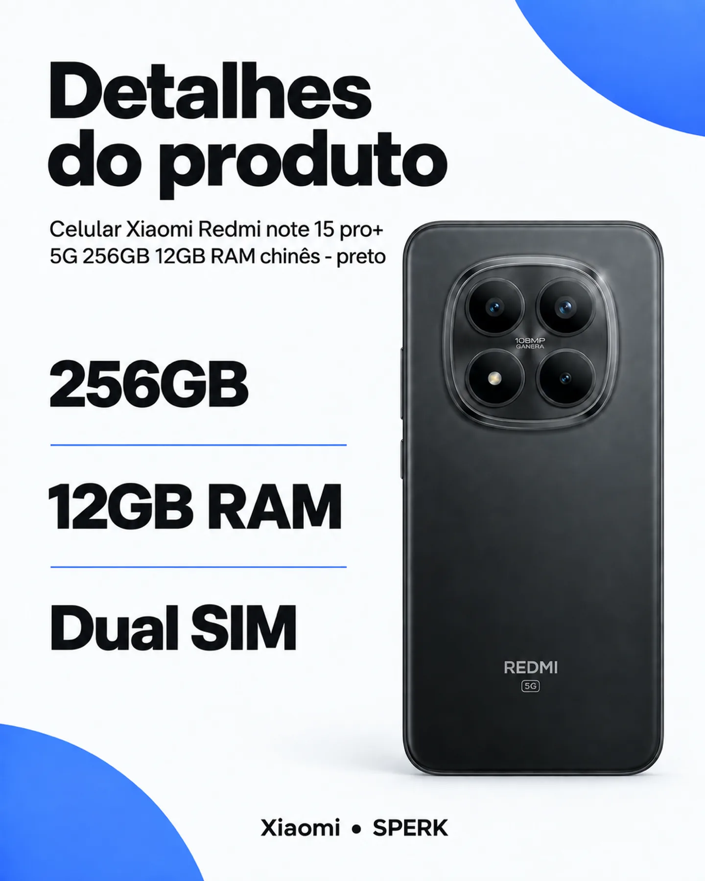 Celular Xiaomi Redmi note 15 pro+ 5G 256GB 12GB RAM chinês - preto — painel 4