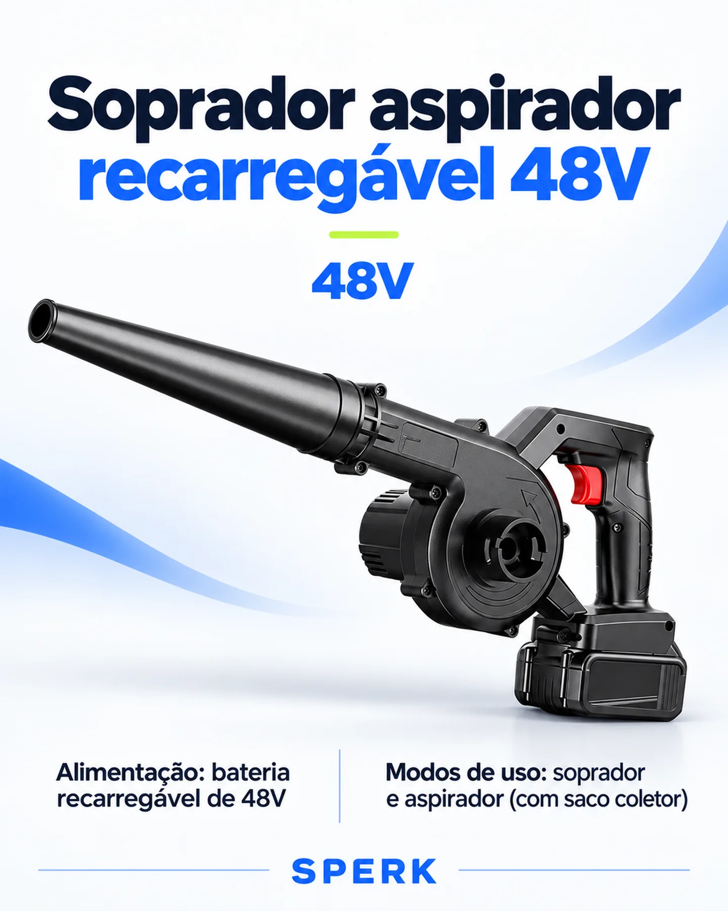 Soprador aspirador recarregável 48V — painel 1