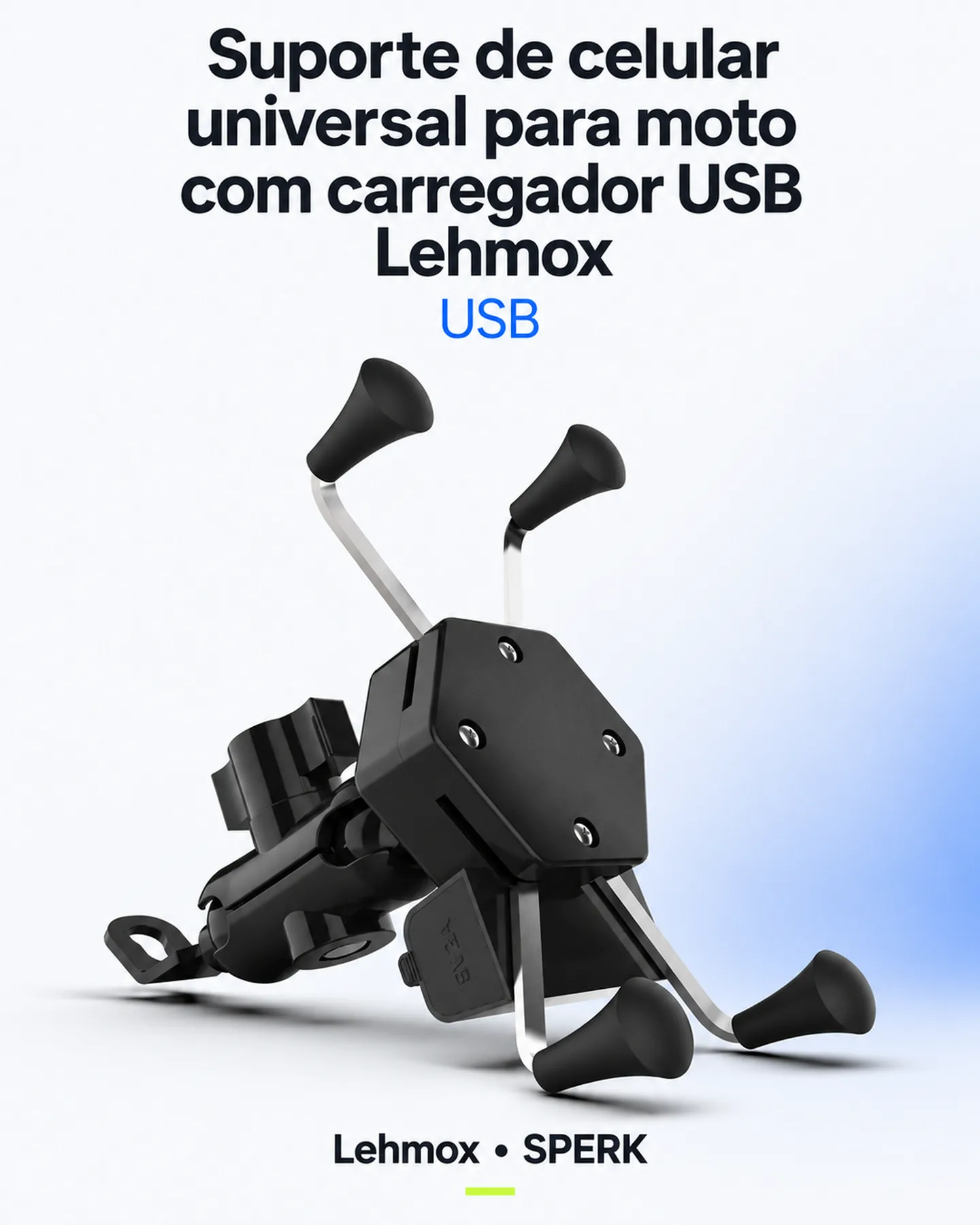 Suporte de celular universal para moto com carregador USB Lehmox — painel 1