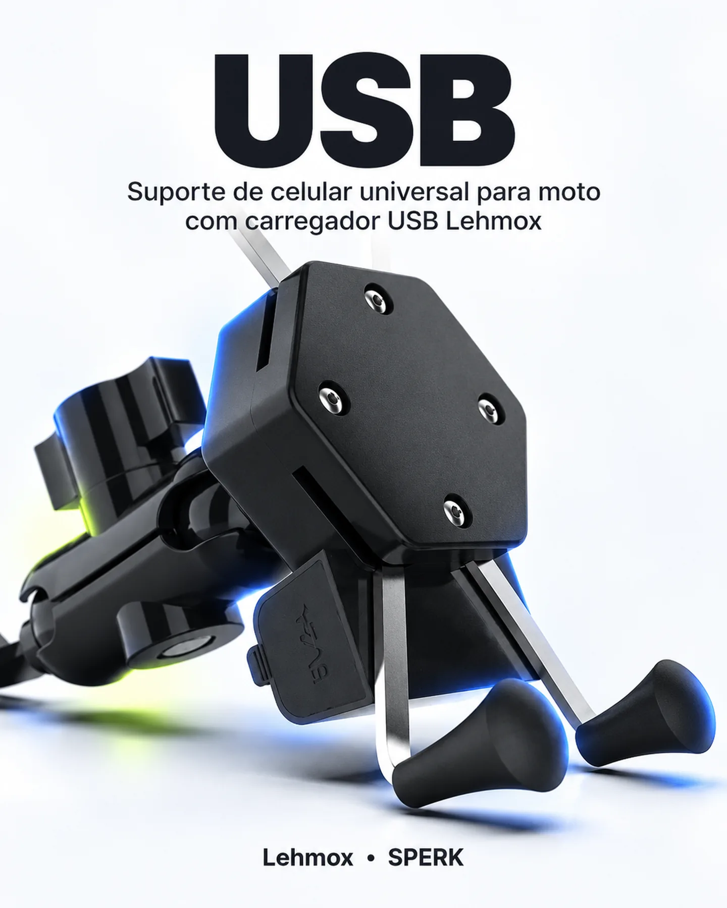 Suporte de celular universal para moto com carregador USB Lehmox — painel 2