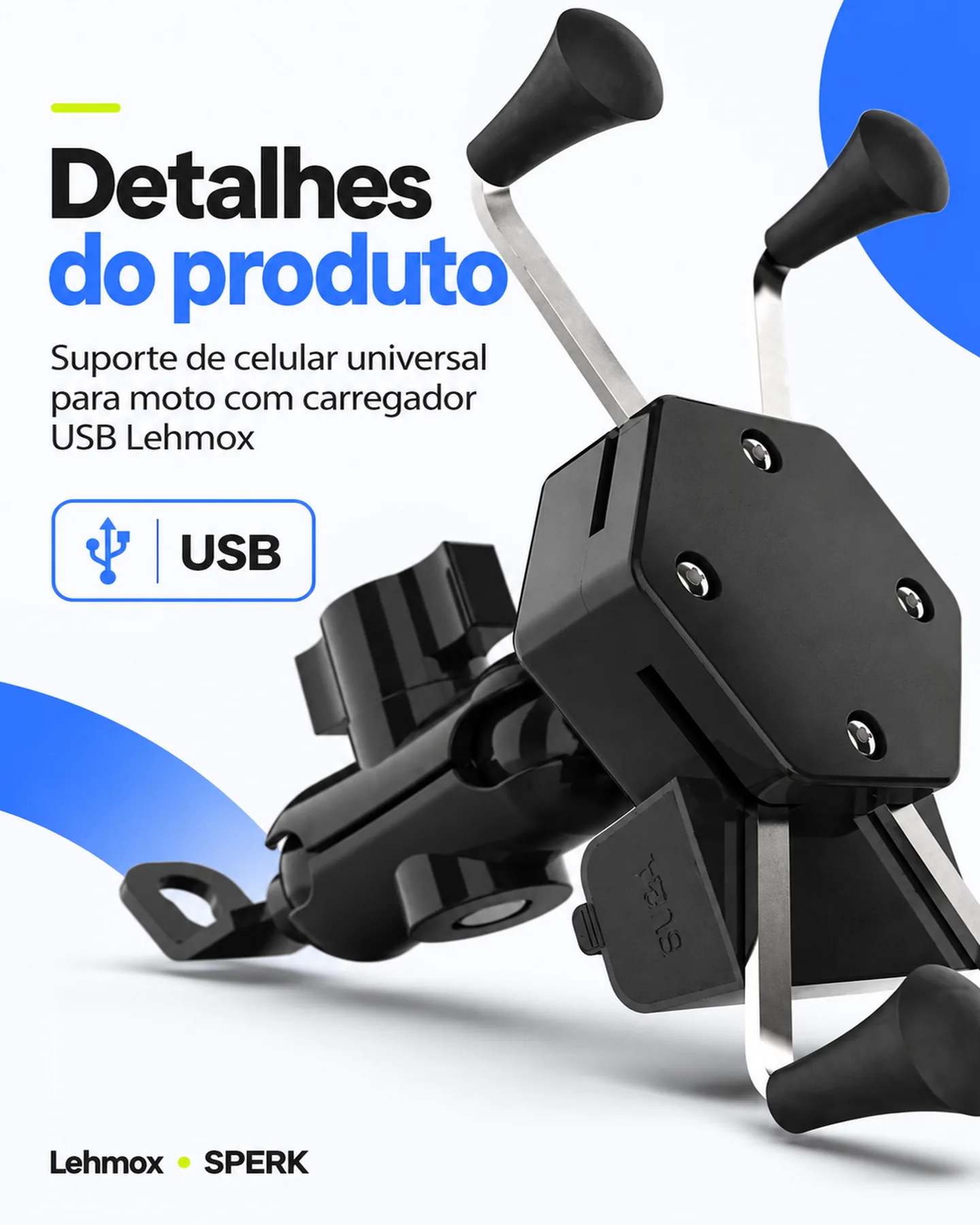 Suporte de celular universal para moto com carregador USB Lehmox — painel 4
