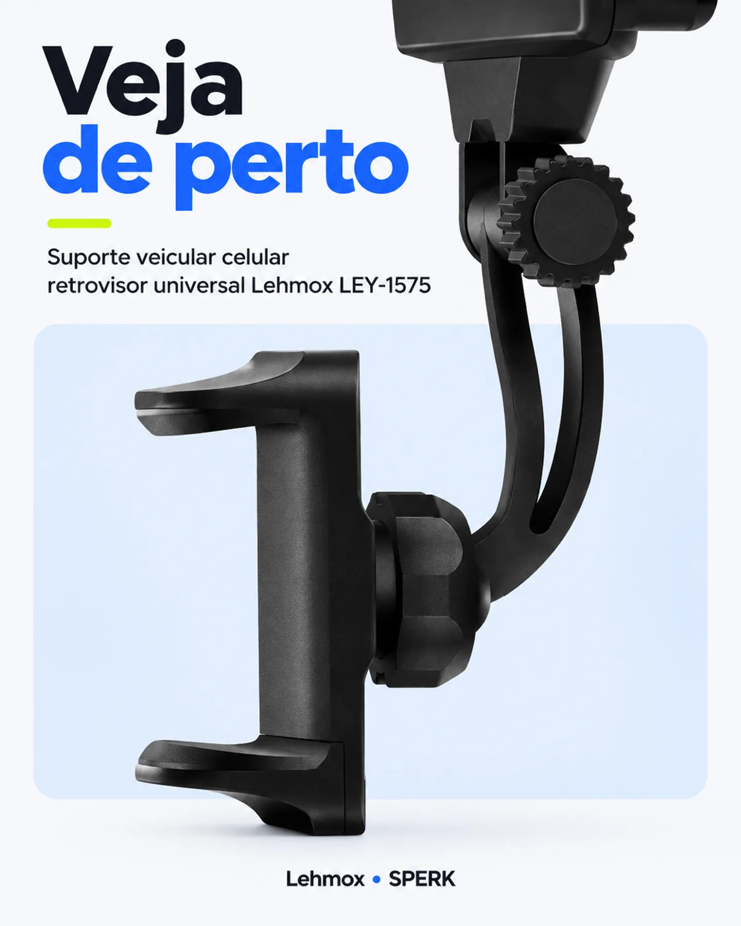 Suporte veicular celular retrovisor universal Lehmox LEY-1575 — painel 3