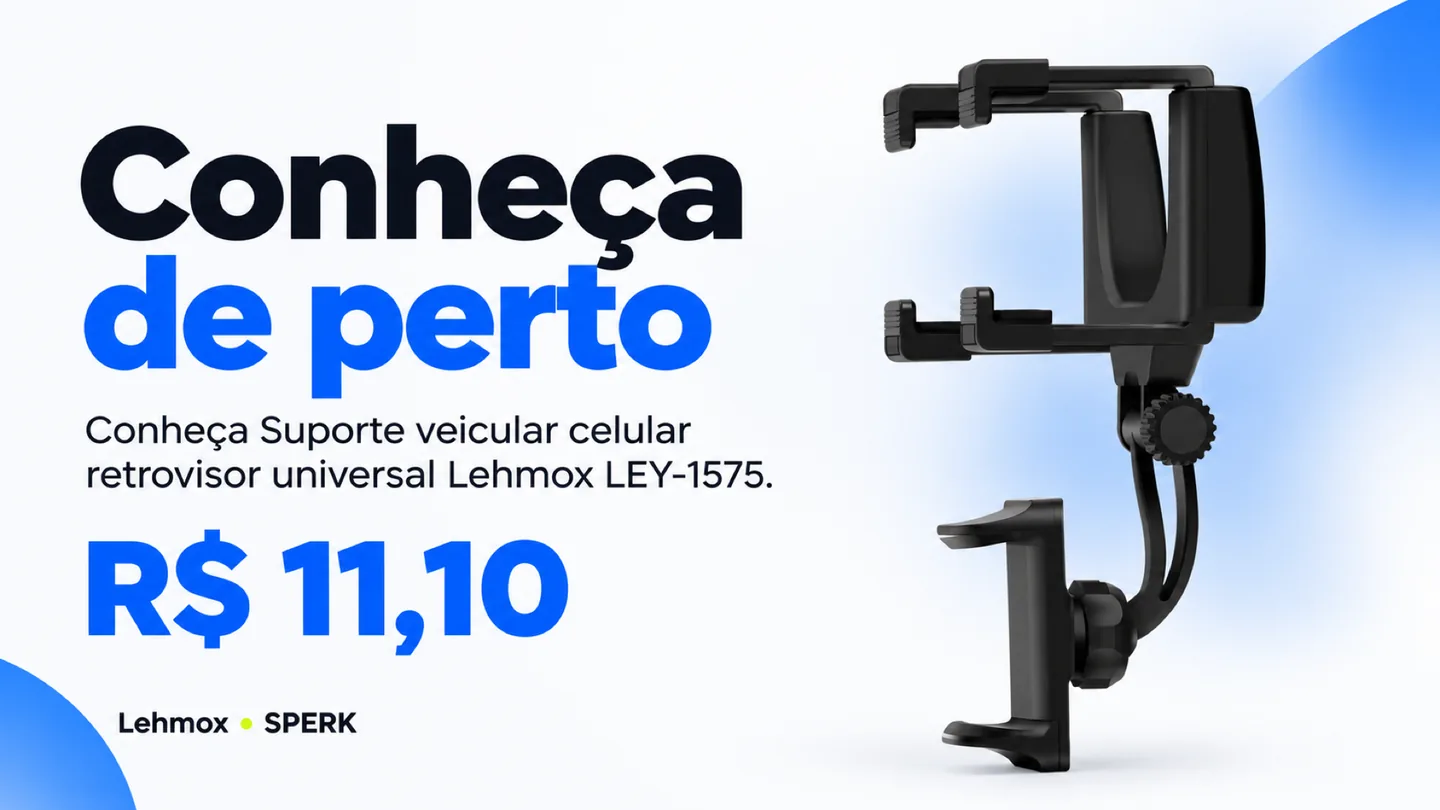 Suporte veicular celular retrovisor universal Lehmox LEY-1575 — heroi descricao