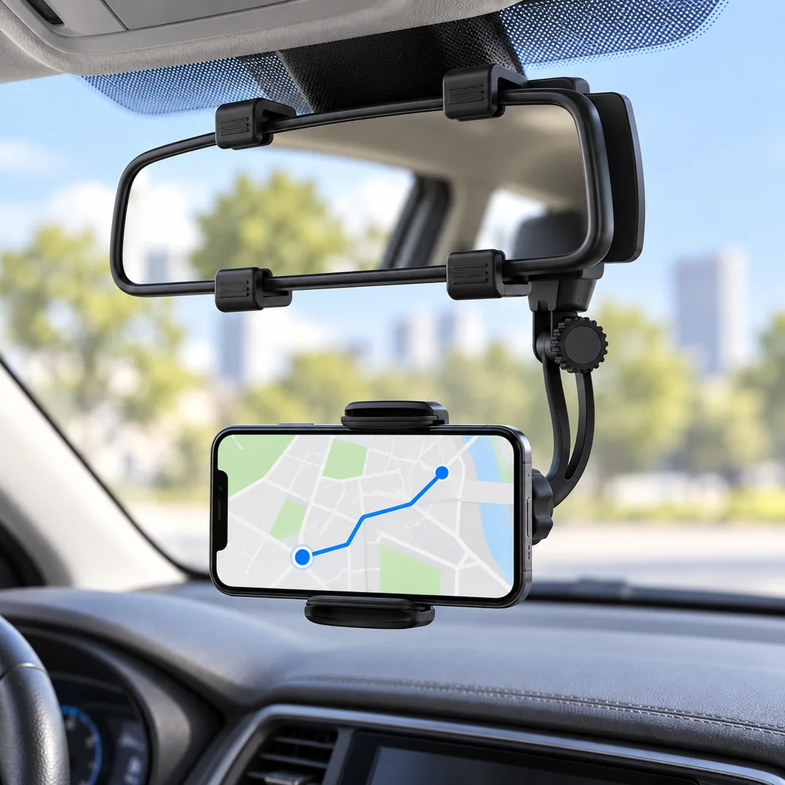 Suporte veicular celular retrovisor universal Lehmox LEY-1575 — uso